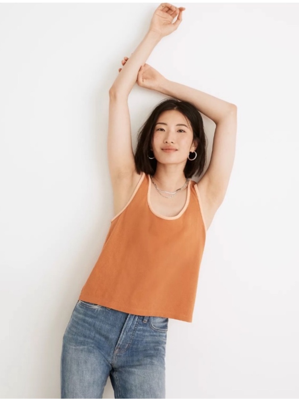 Madewell Rust Orange Ringer Boxy Crop Tank with Cream Trim